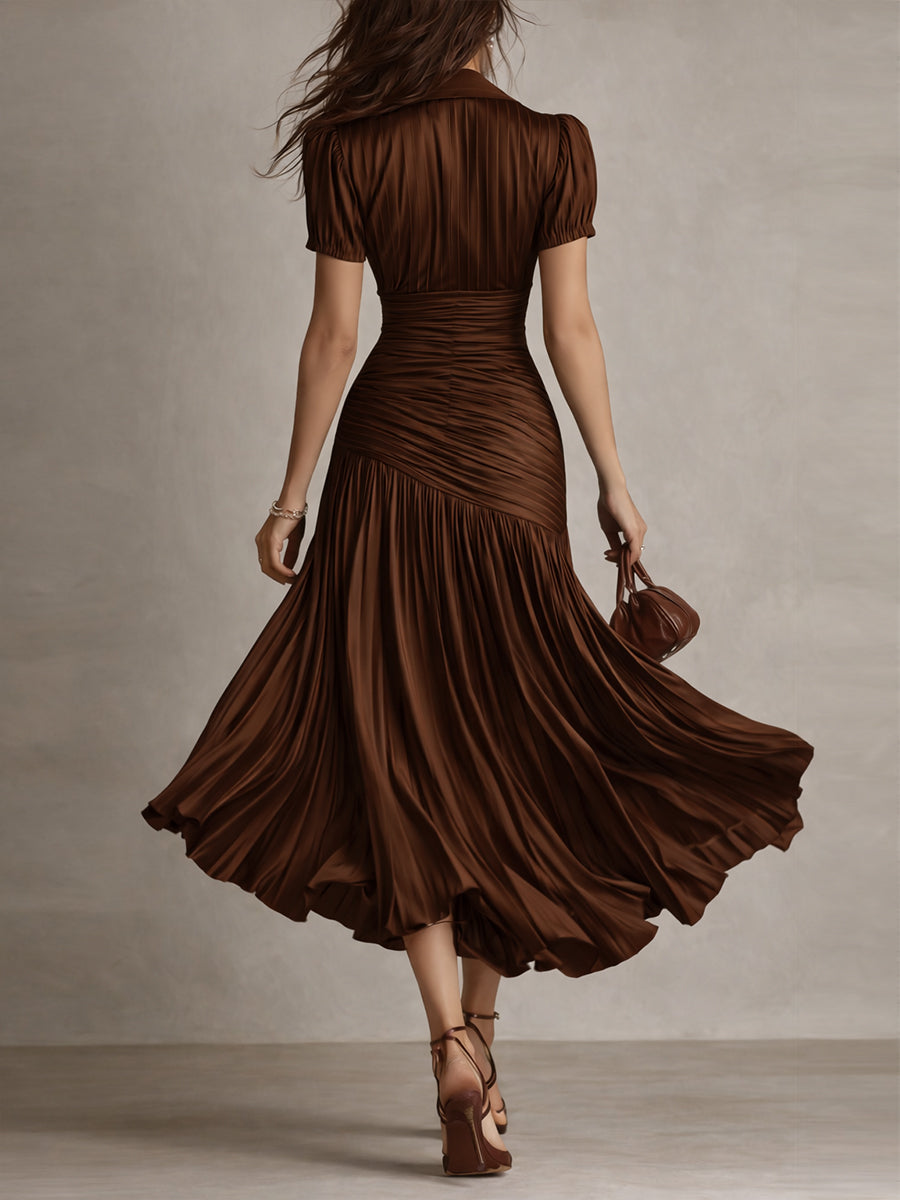 Adriana | Retro Striped Satin Midi Dress by Qivii