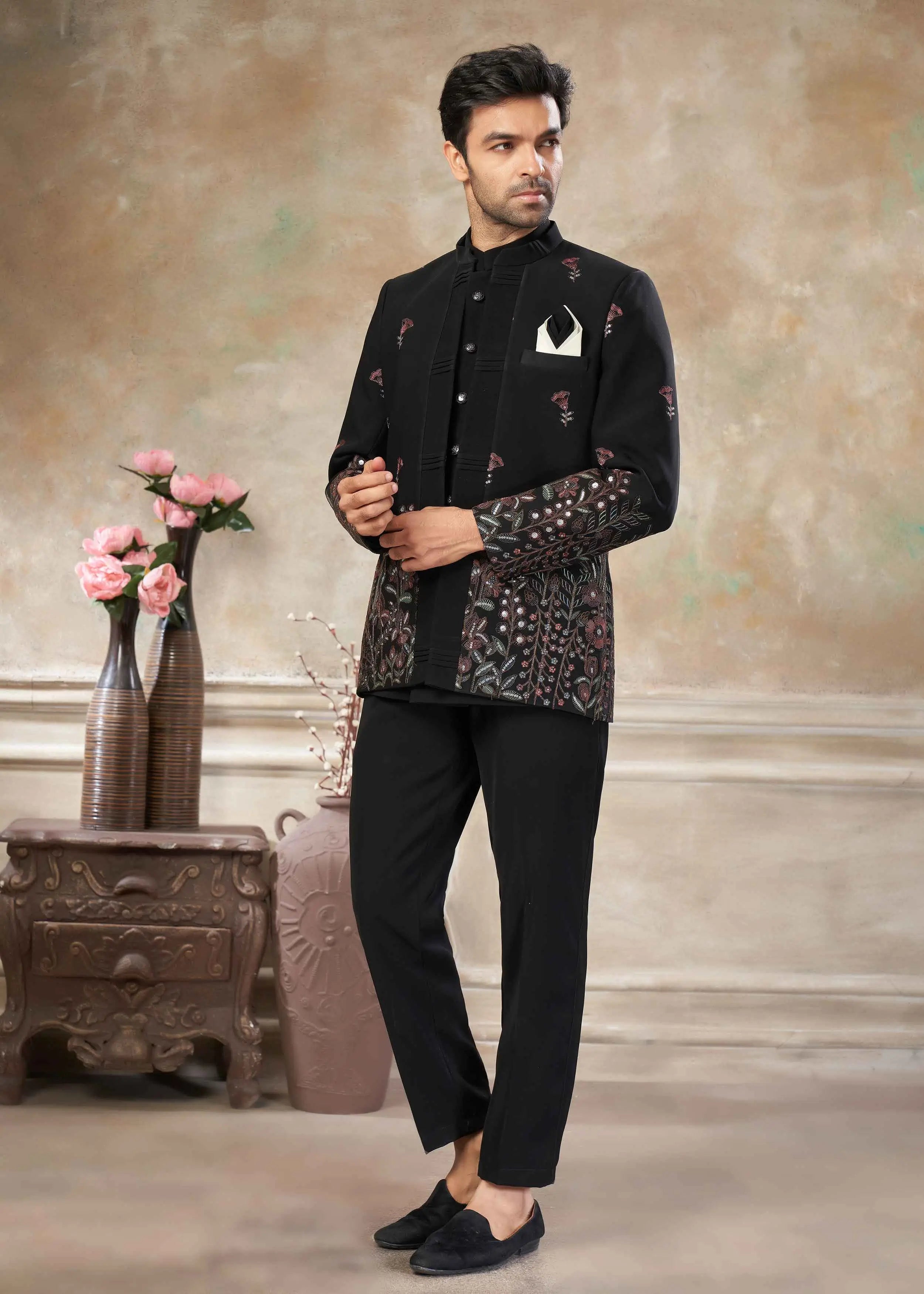 Black Men's Embroidery Jodhpuri