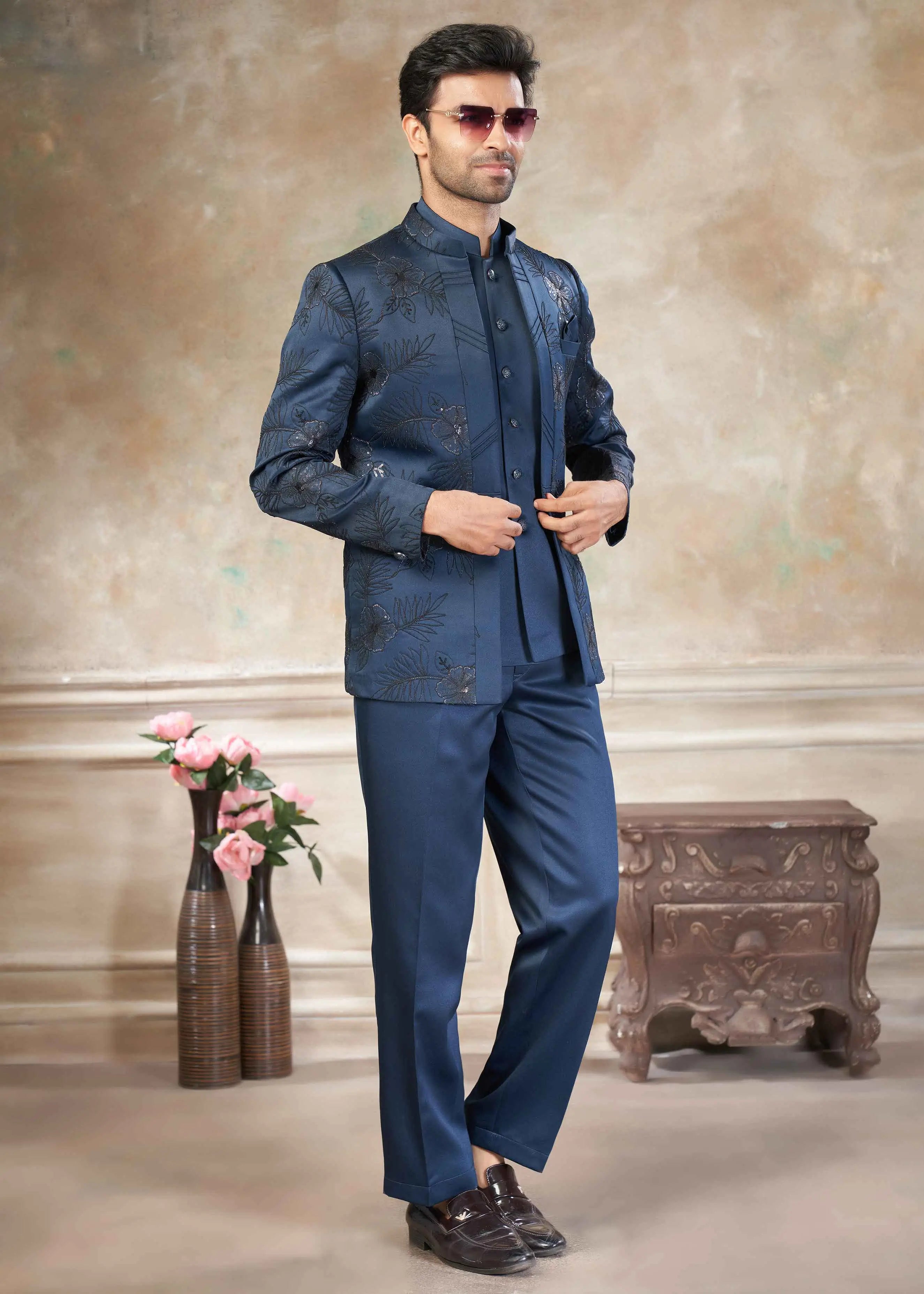 Dusky Blue Designer Embroidery Jodhpuri