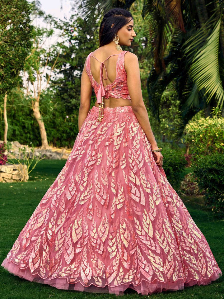 PINK MULTIPLE SEQUINS THREAD EMBROIDERY WORK LEHENGA CHOLI