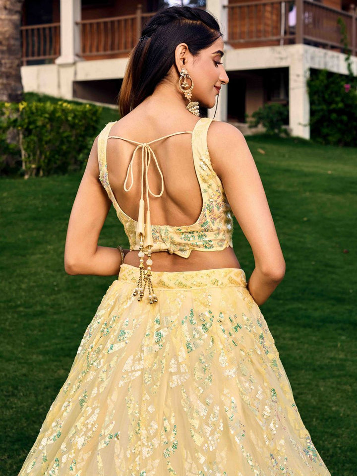 YELLOW MULTIPLE SEQUINS THREAD EMBROIDERY WORK LEHENGA CHOLI