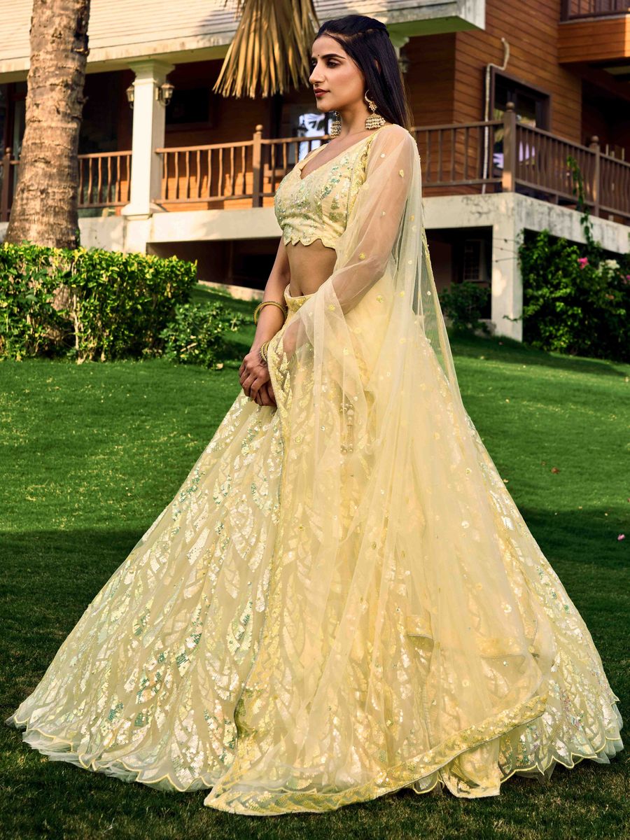 YELLOW MULTIPLE SEQUINS THREAD EMBROIDERY WORK LEHENGA CHOLI