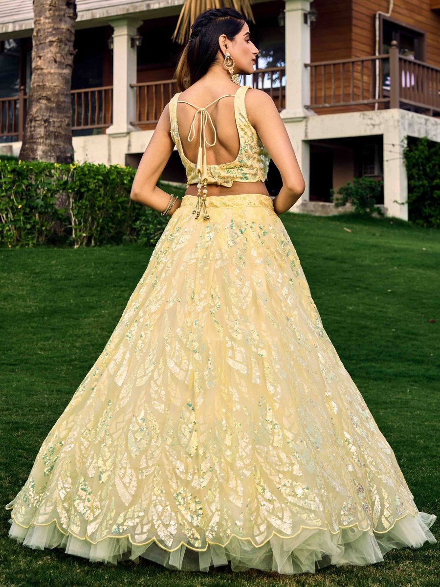 YELLOW MULTIPLE SEQUINS THREAD EMBROIDERY WORK LEHENGA CHOLI