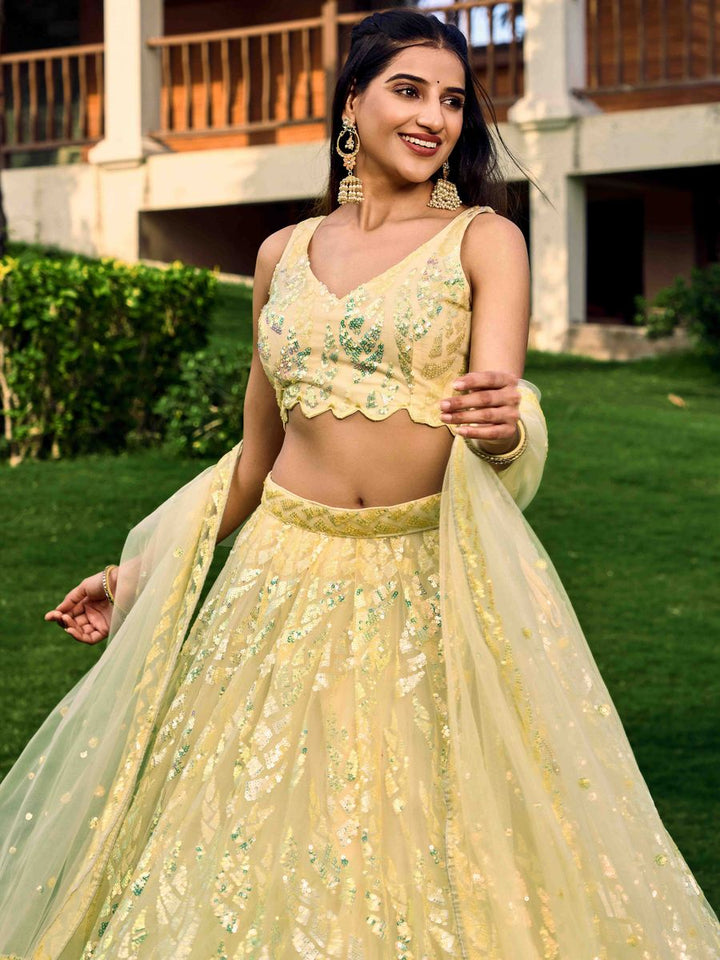 YELLOW MULTIPLE SEQUINS THREAD EMBROIDERY WORK LEHENGA CHOLI