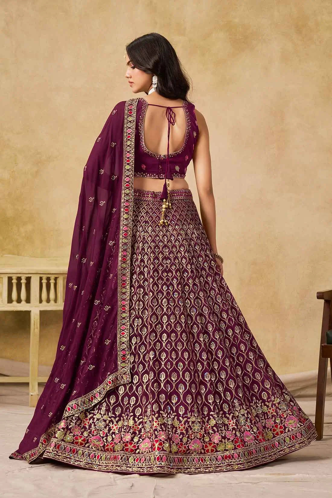 Maroon Sequins Embroidery Work Lehenga Choli