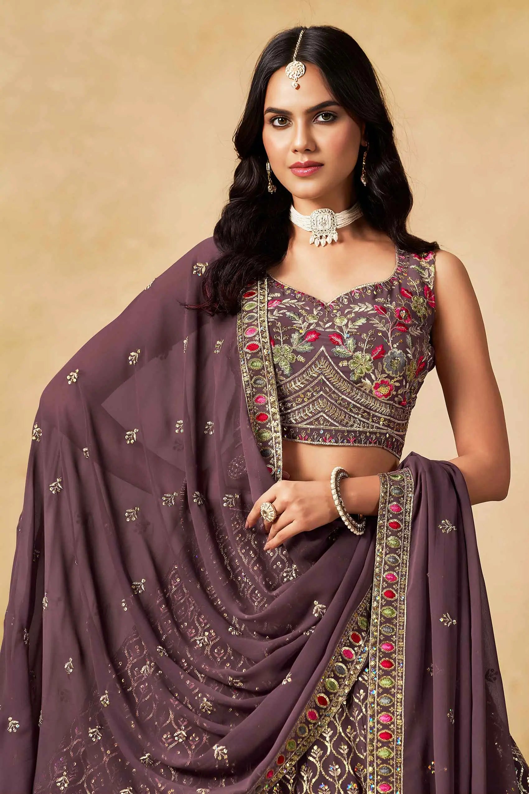 Dull Purple Sequins Embroidery Work Lehenga Choli