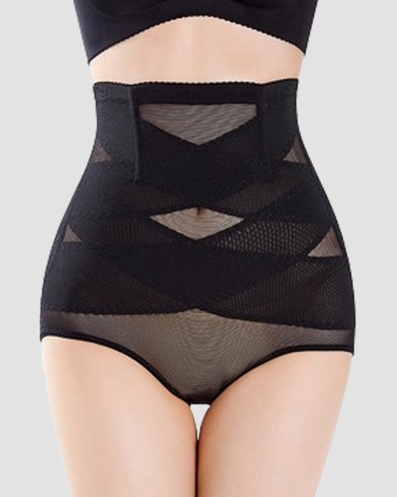 Tummy Control Shapewear Panties Breathable Butt Lifter Triangle Shorts With Crossover Design  - By Qivii
