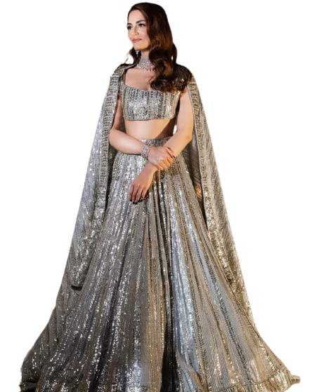 Gray Color Heavy Sequence Georgette Bollywood Designer Lehenga Set (Fully Stitched)