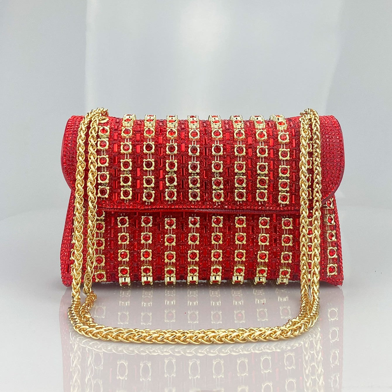 Women's Crystal-Embellished Evening Clutch – Women’s Adjustable Chain Strap Shoulder Bag for Galas, Parties & Luxury Events
