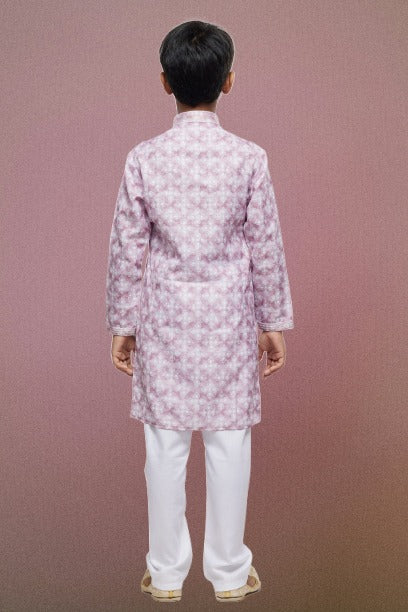Boy's Pink Cotton Thread Work Kurta Set