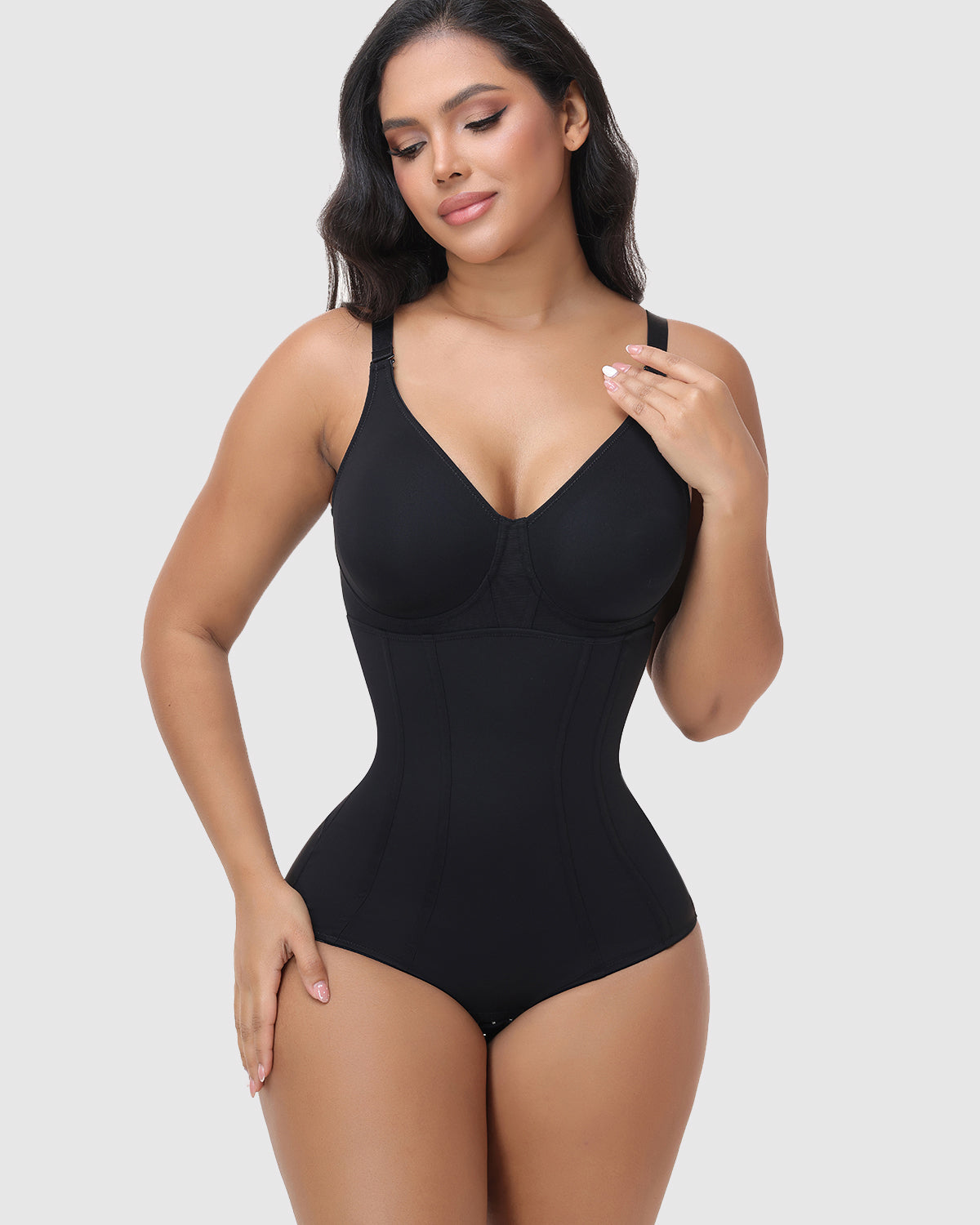 Adjustable Strap V Neck Mesh Back Bodysuit Tummy Control Hourglass Shapewear