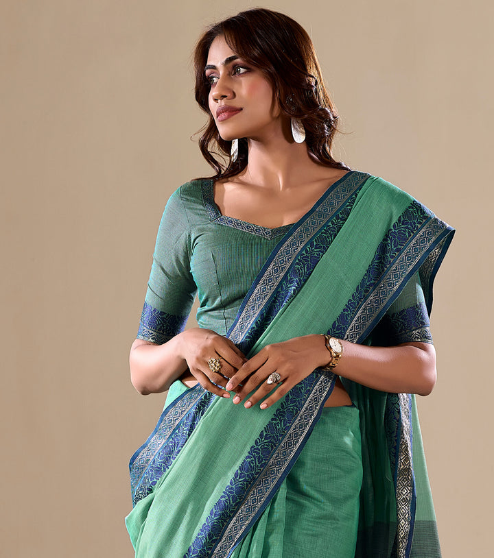 GREEN COLOR SILK HANDLOOM COTTON SAREE