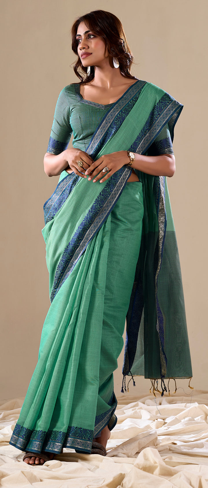 GREEN COLOR SILK HANDLOOM COTTON SAREE