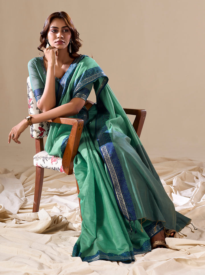 GREEN COLOR SILK HANDLOOM COTTON SAREE