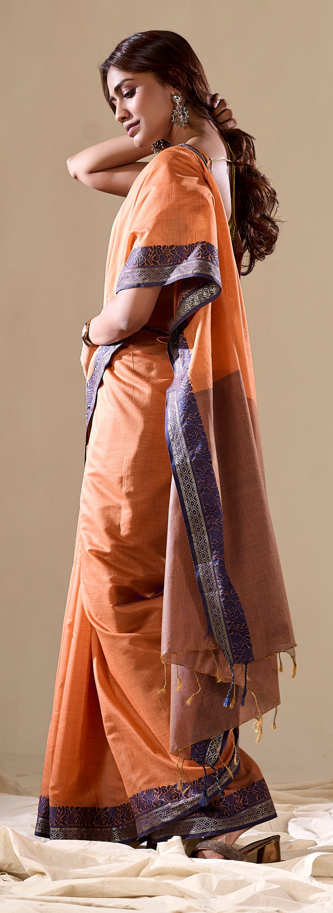 ORANGE COLOR SILK HANDLOOM COTTON SAREE