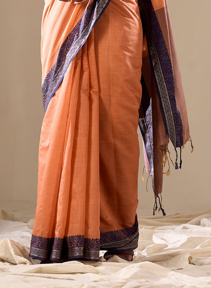 ORANGE COLOR SILK HANDLOOM COTTON SAREE