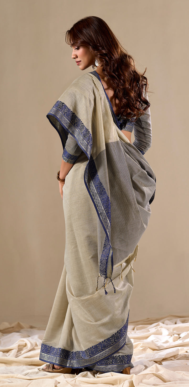 DARK GREY COLOR SILK HANDLOOM COTTON SAREE