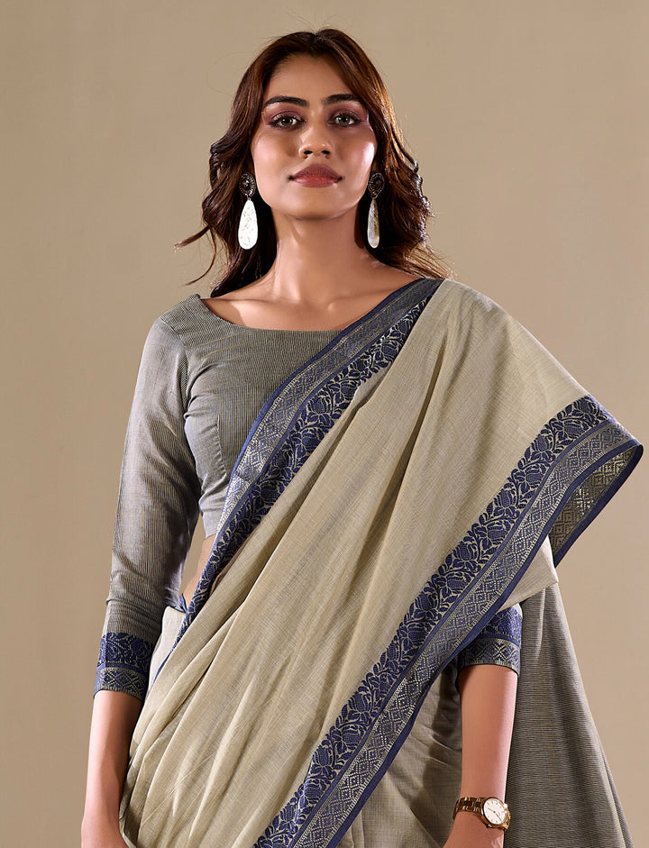 DARK GREY COLOR SILK HANDLOOM COTTON SAREE