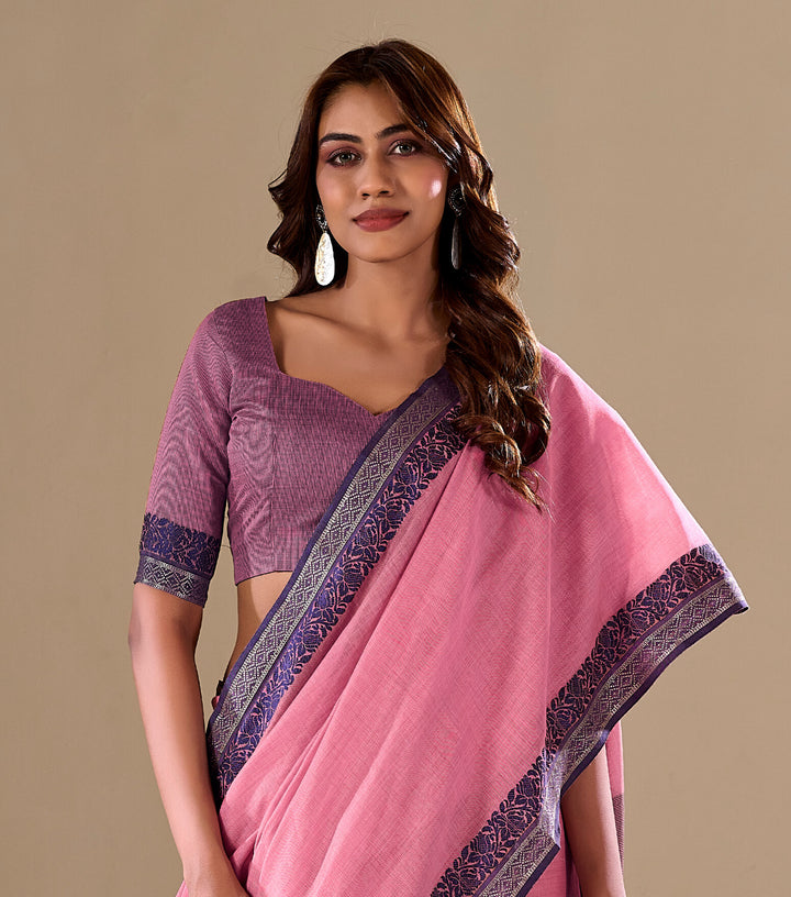 PINK COLOR SILK HANDLOOM COTTON SAREE