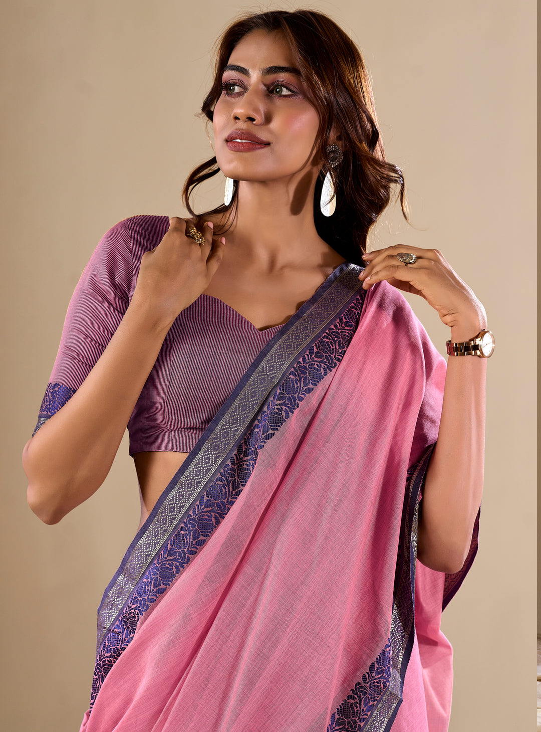 PINK COLOR SILK HANDLOOM COTTON SAREE