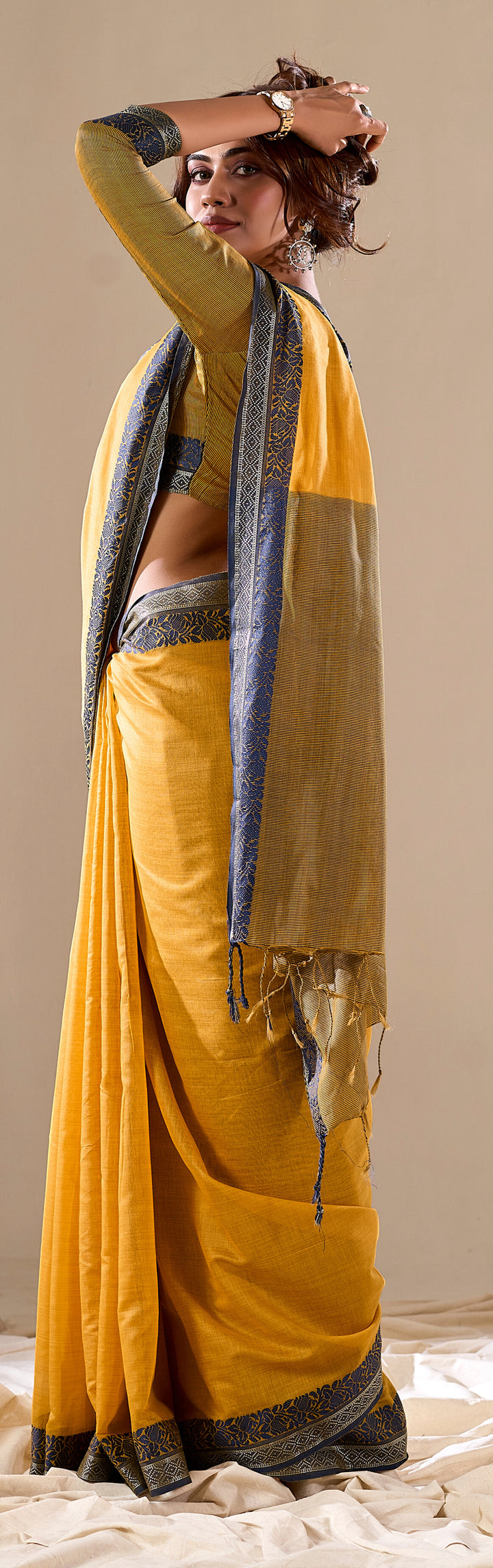 YELLOW COLOR SILK HANDLOOM COTTON SAREE