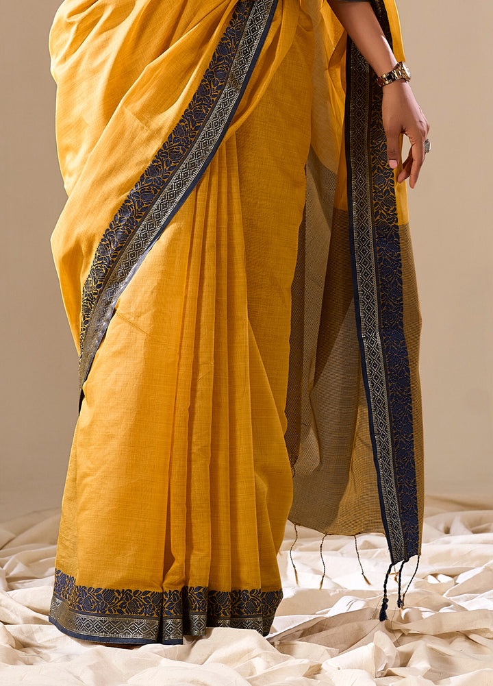 YELLOW COLOR SILK HANDLOOM COTTON SAREE