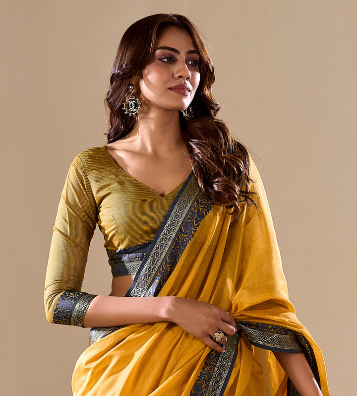 YELLOW COLOR SILK HANDLOOM COTTON SAREE