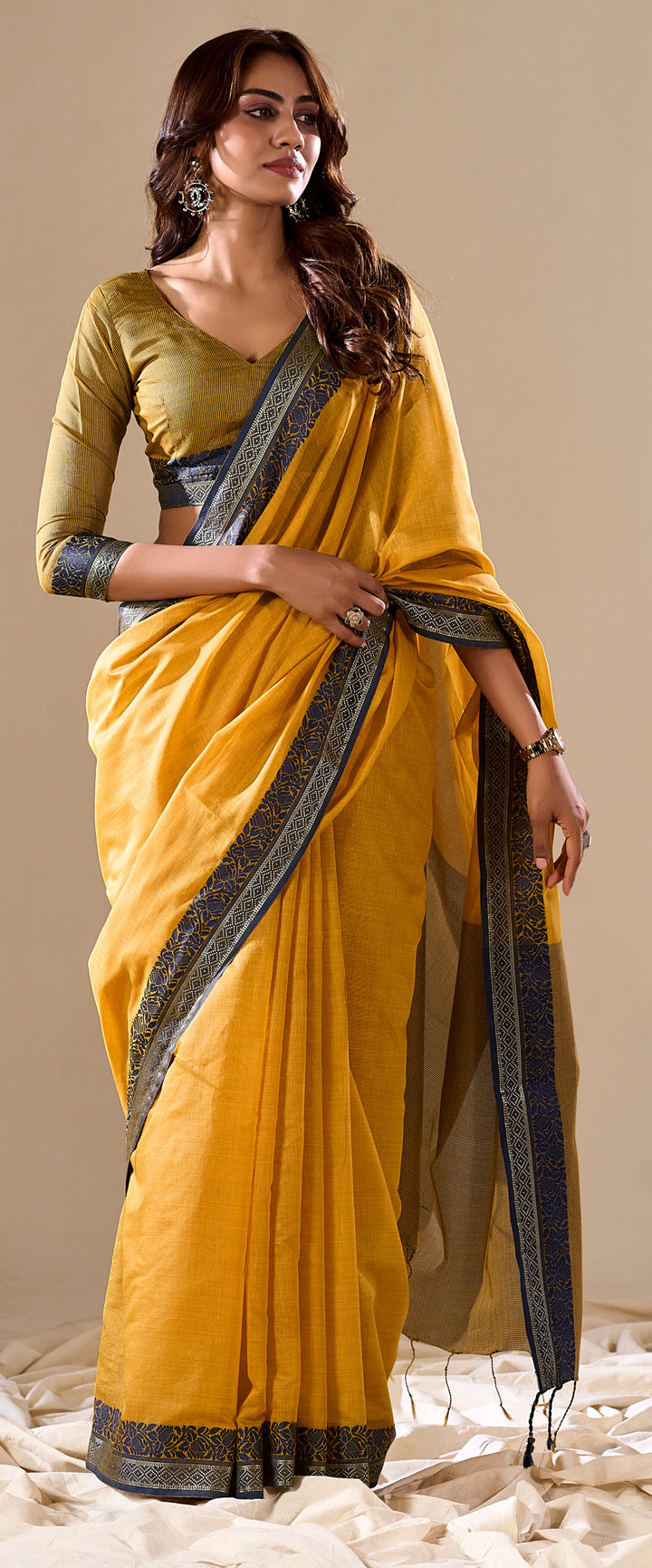 YELLOW COLOR SILK HANDLOOM COTTON SAREE