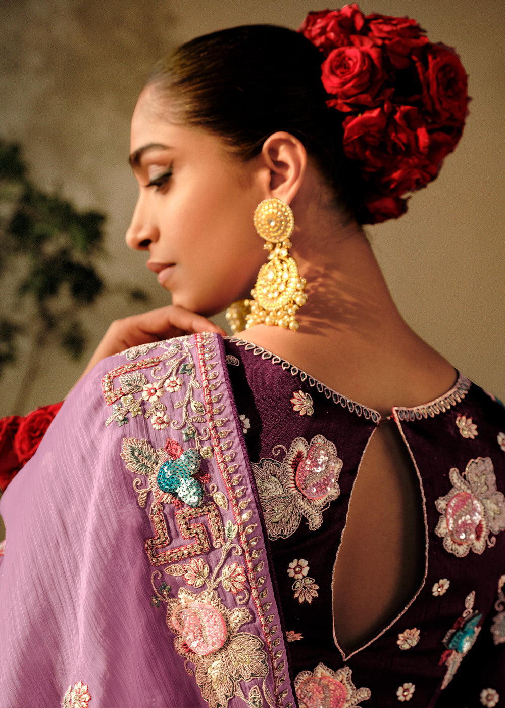 Lavender Purple Dola Silk Saree with Hand Embroidery work