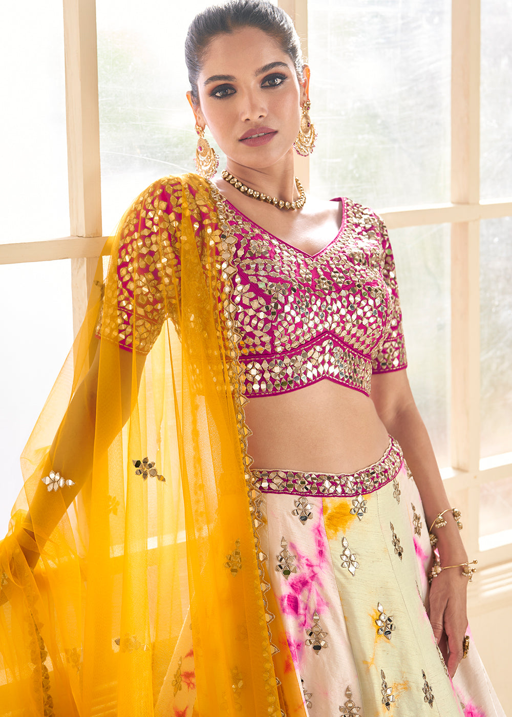 Multicolored Designer Silk lehenga Choli with Foil work