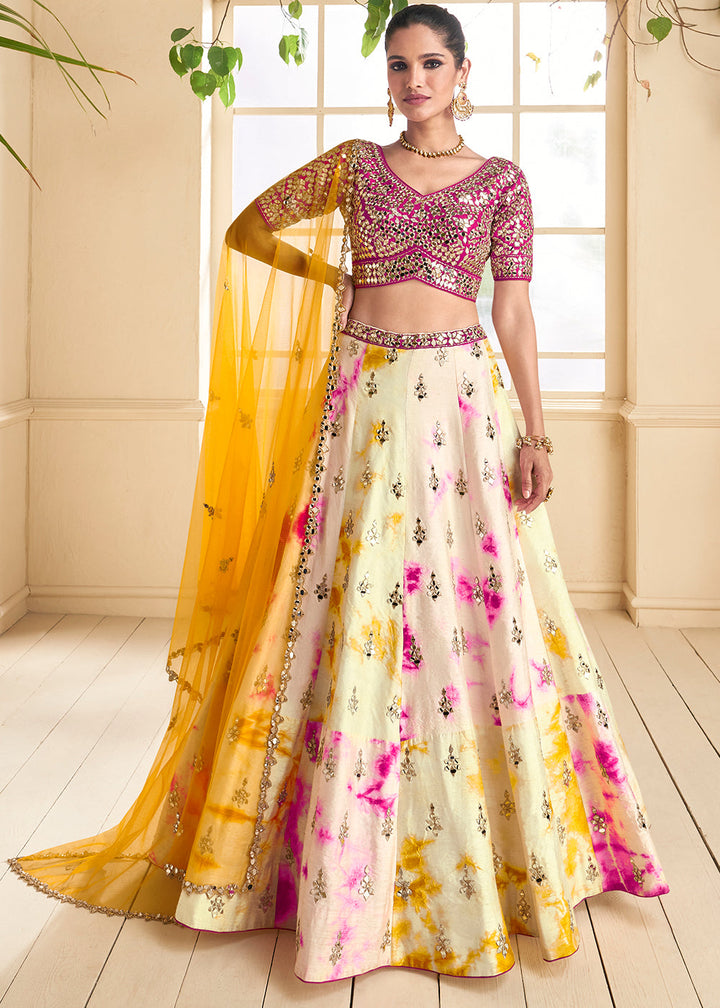 Multicolored Designer Silk lehenga Choli with Foil work