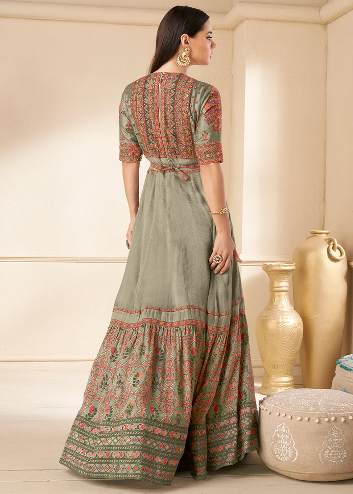 Shades Of Green Designer Georgette  Anarkali Suit with Embroidery work By Qivii