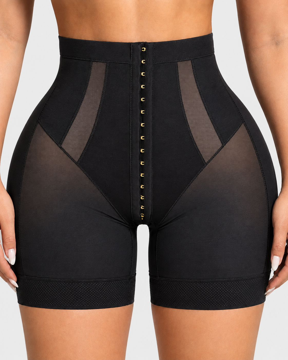 High Waist Hook Front Mesh Tummy Control Butt Lifting Shaping Shorts