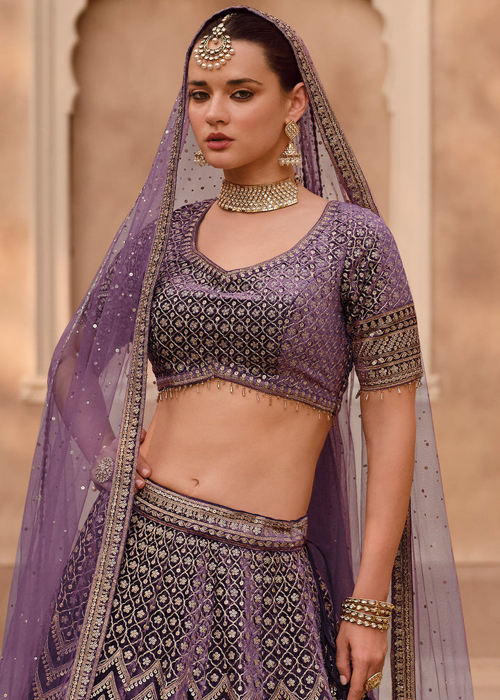 Shades Of Purple Ready to Wear Designer Viscose Lycra Silk Lehenga Choli With Fully Embroidered work