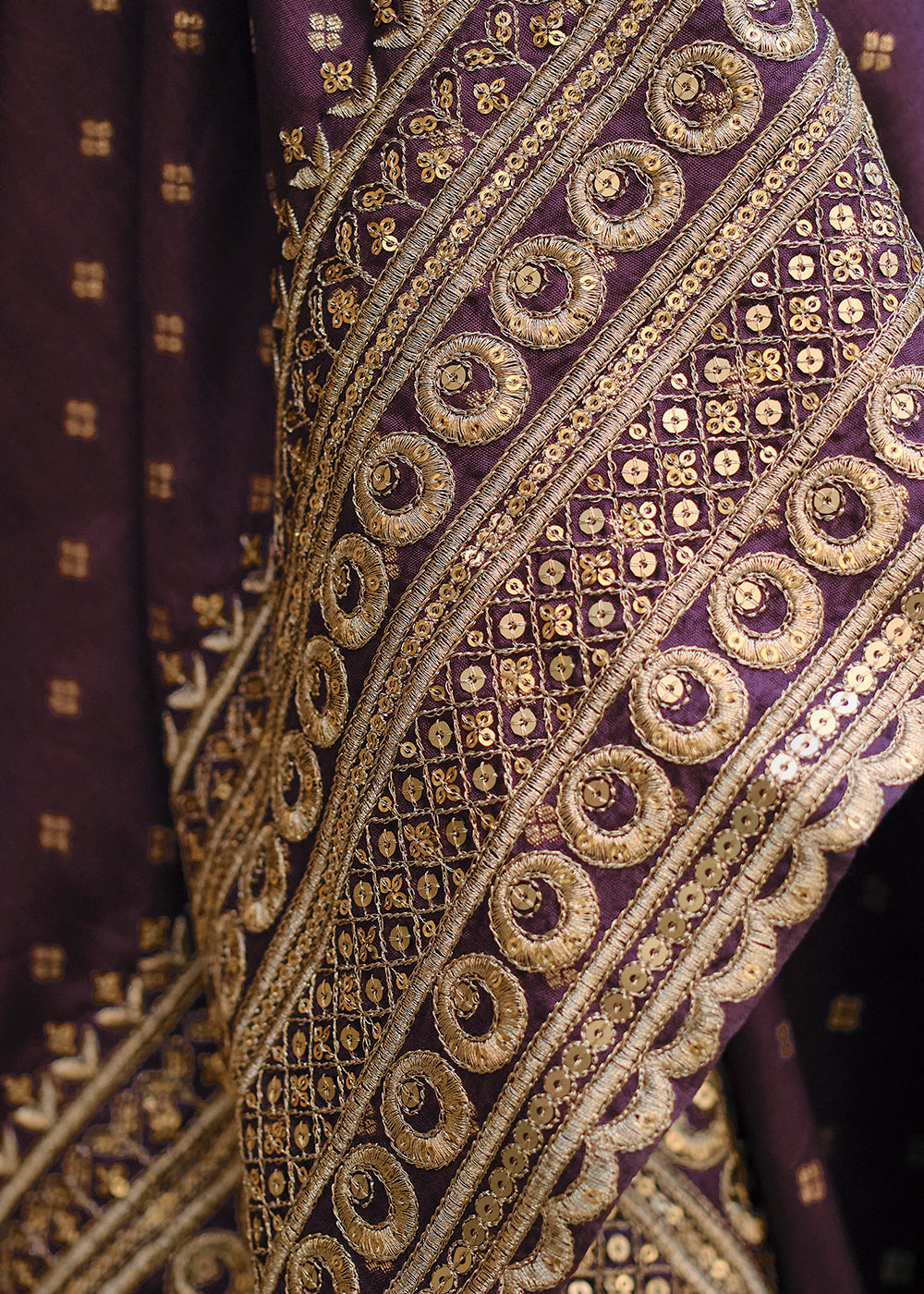 Palatinate Purple Viscose Jacquard Silk Anarkali Suit with Front & Back Embroidery By Qivii