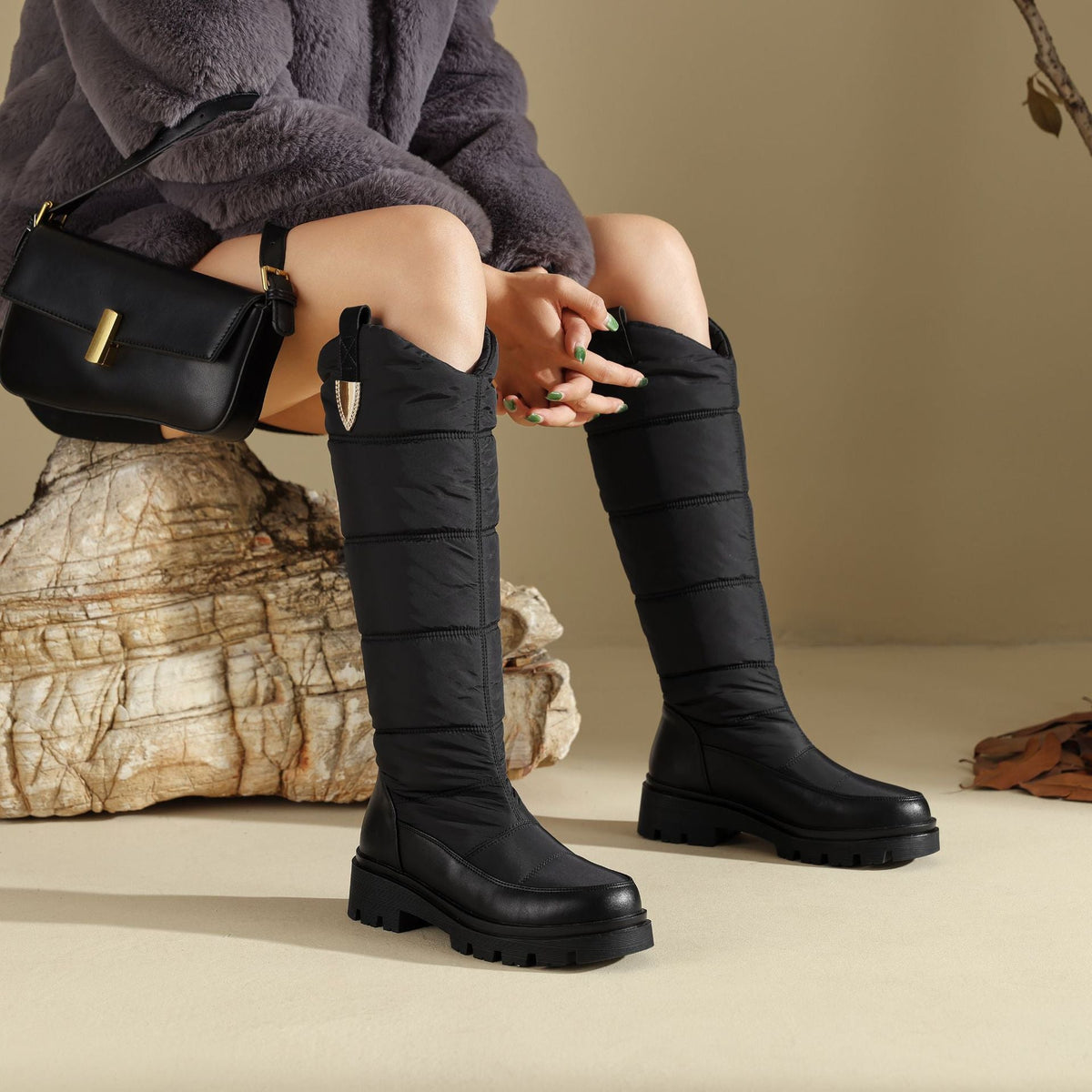 Women's Monroe Knee-High Boots - Waterproof Quilted Winter Boots with Plush Faux Fur Lining & Chunky Rocker Sole (US 4-11)