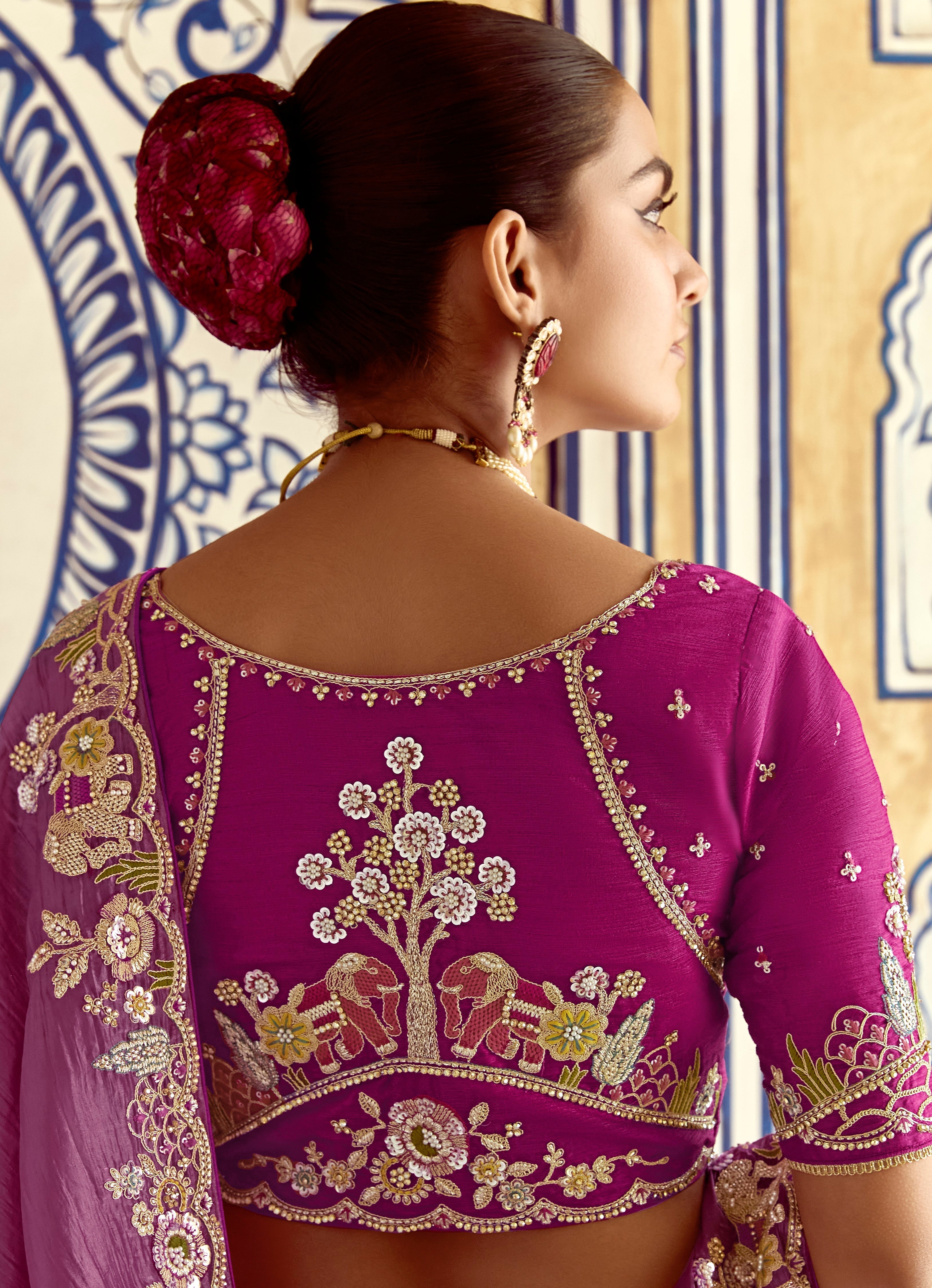 Purple Fancy Fabric Beautified With Sequins ,Dhaga ,Thread Embroidered Work Saree - qivii