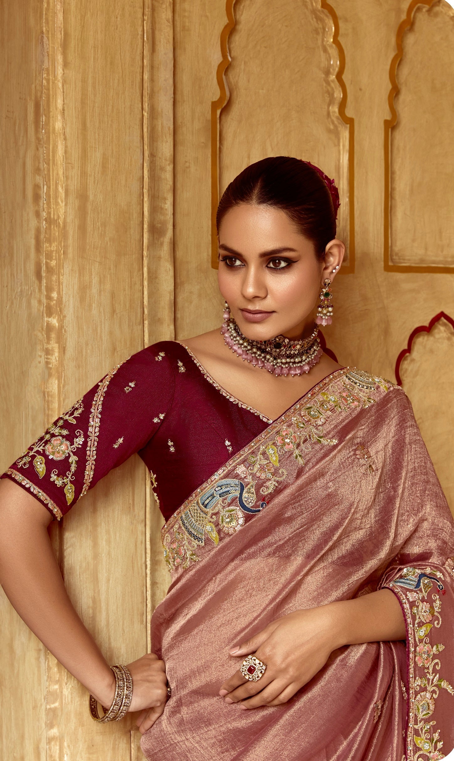 Lite Pink Fancy Fabric Beautified With Sequins ,Dhaga ,Thread Embroidered Work Saree - qivii