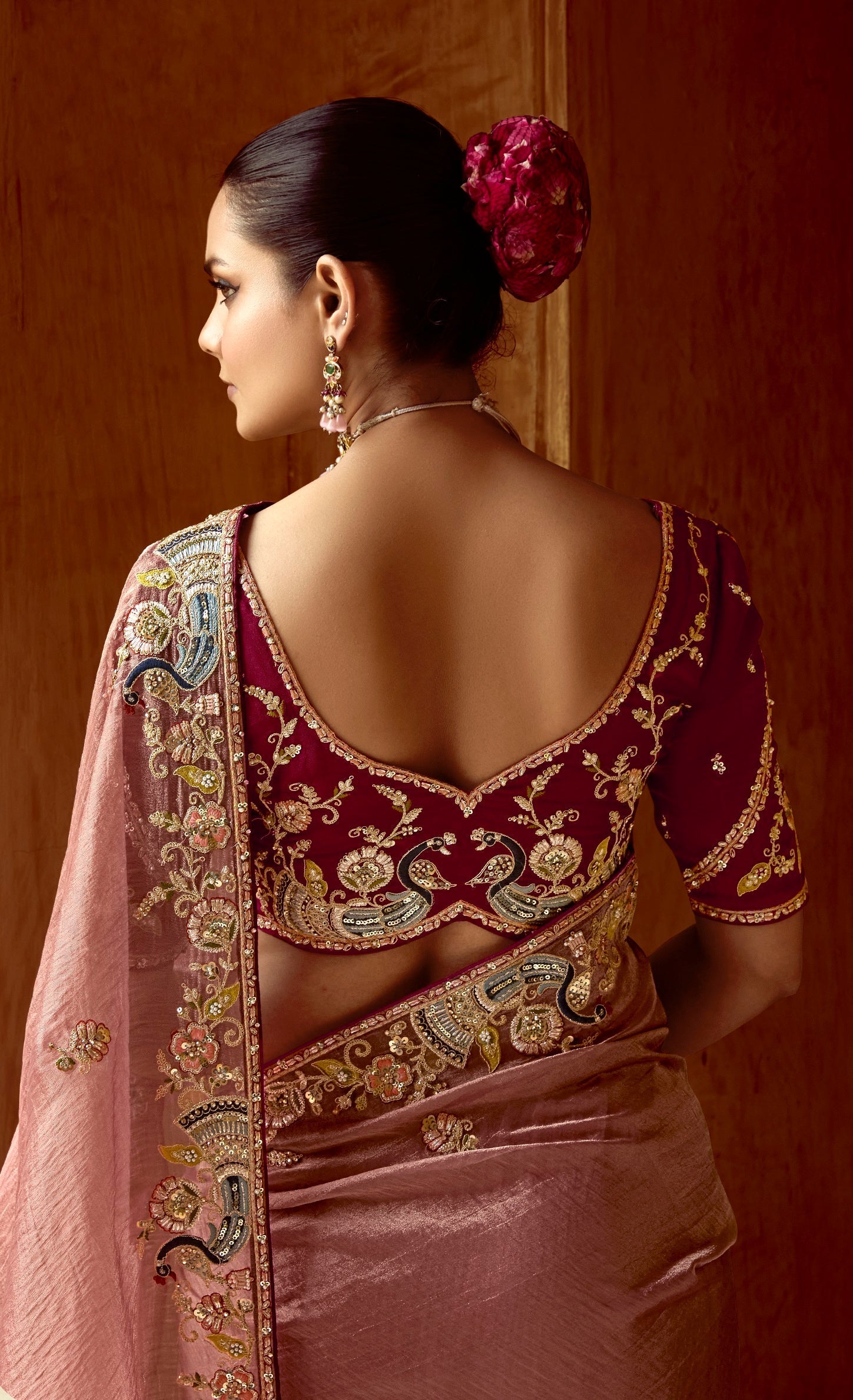 Lite Pink Fancy Fabric Beautified With Sequins ,Dhaga ,Thread Embroidered Work Saree - qivii