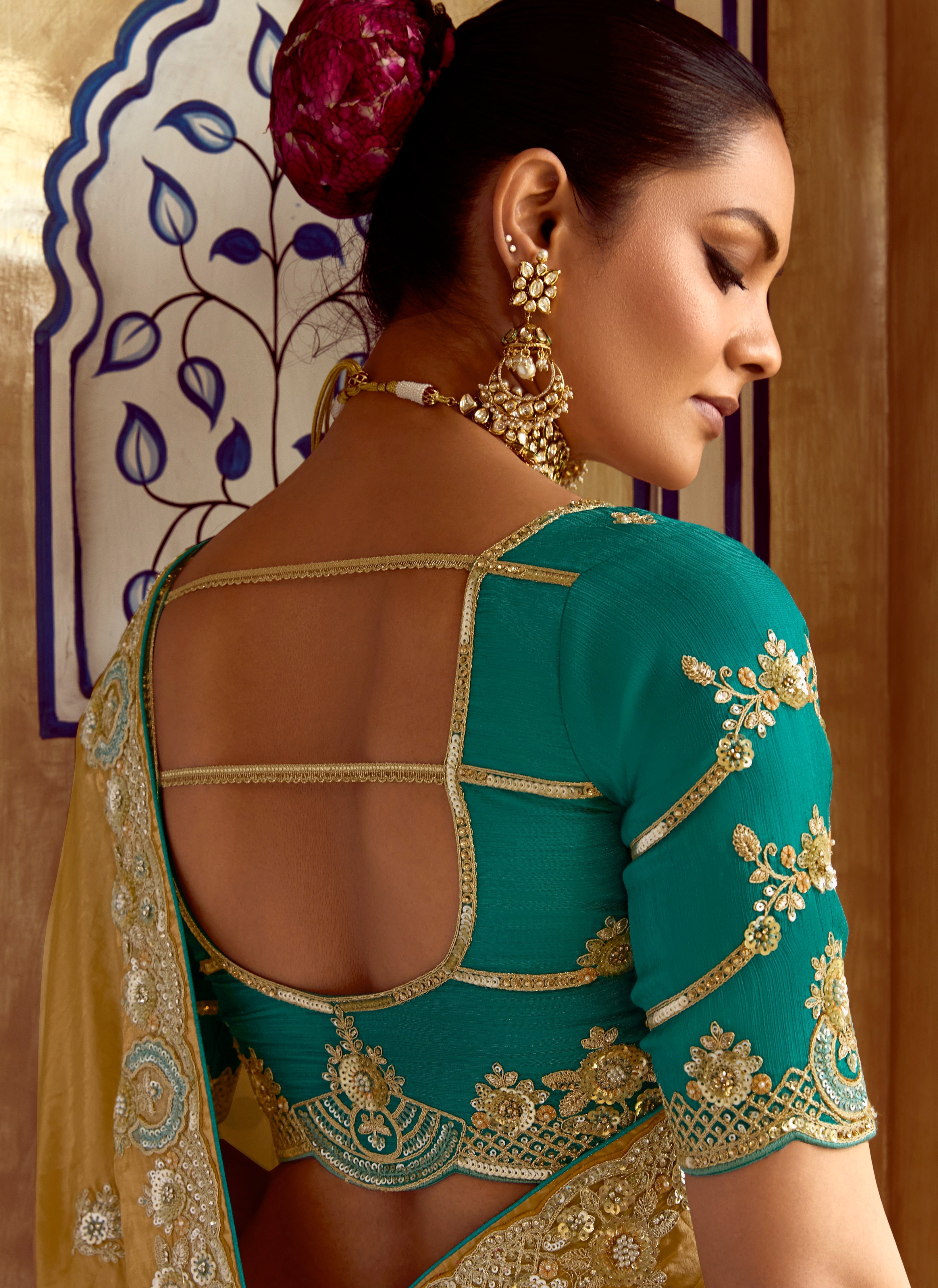 Yellow Fancy Fabric Beautified With Sequins ,Dhaga ,Thread Embroidered Work Saree - qivii