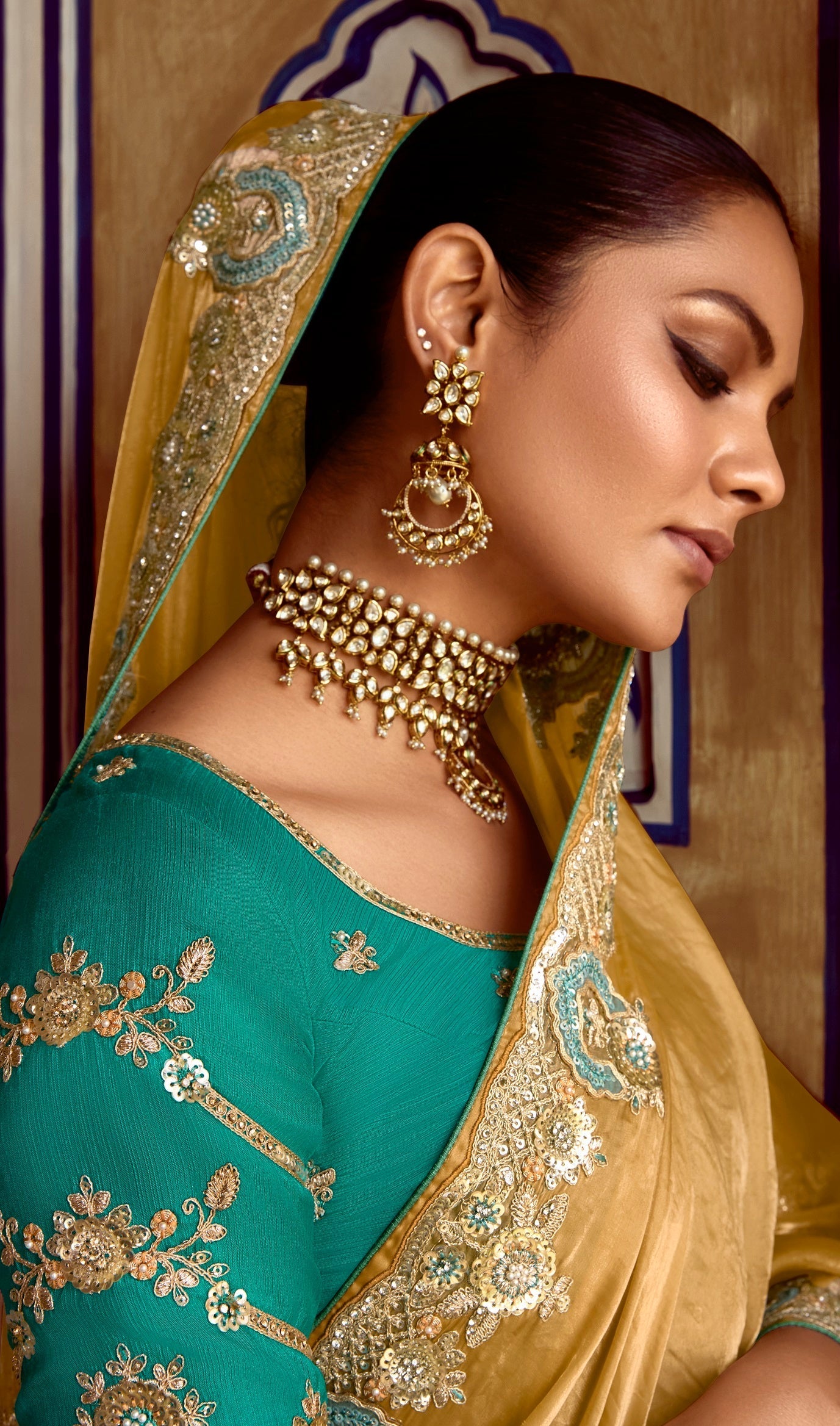 Yellow Fancy Fabric Beautified With Sequins ,Dhaga ,Thread Embroidered Work Saree - qivii