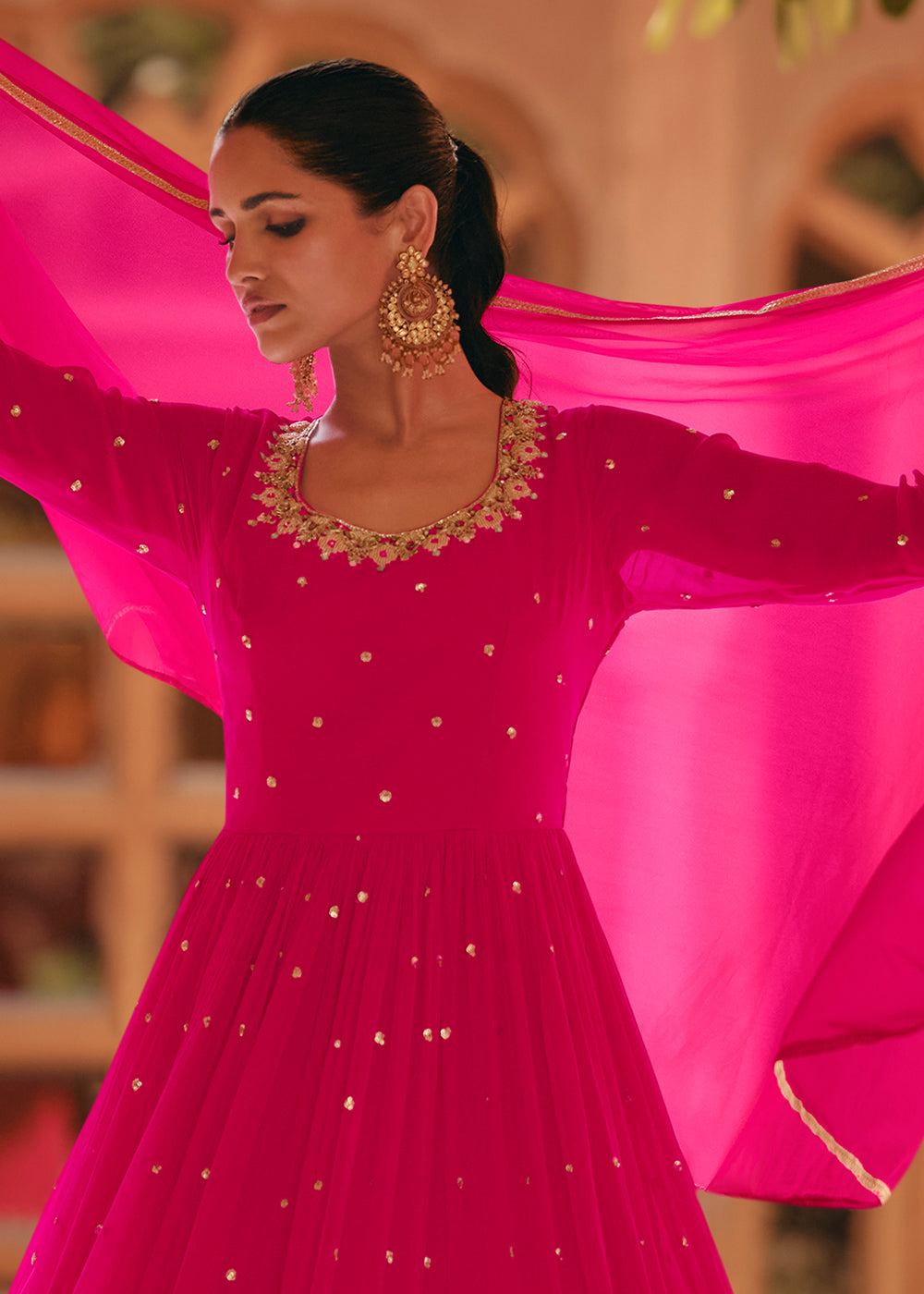 Magenta Pink Designer Anarkali Suit with Embroidery work By Qivii