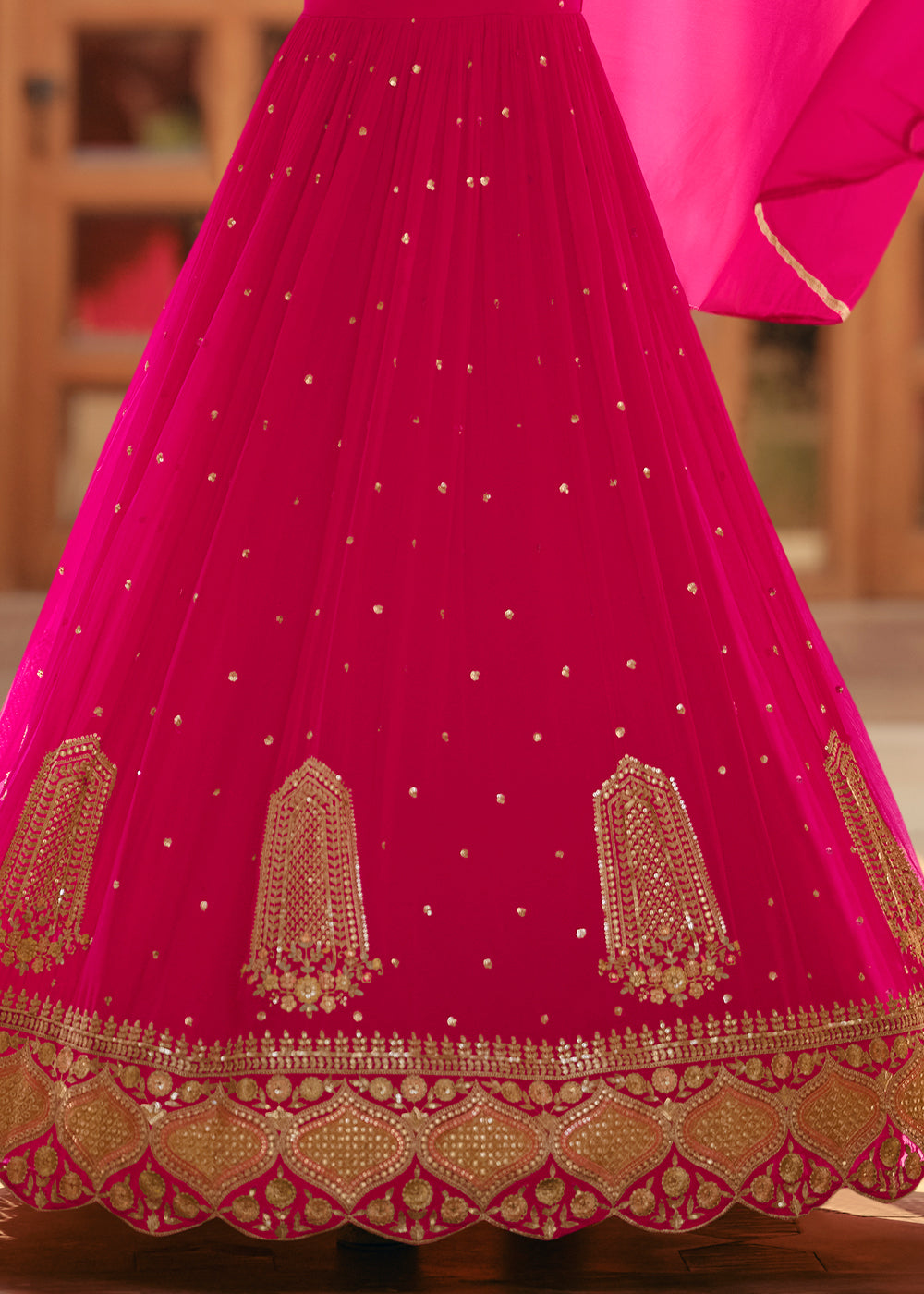 Magenta Pink Designer Anarkali Suit with Embroidery work By Qivii