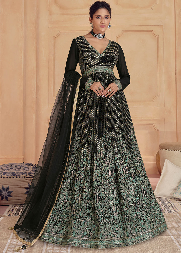 Onyx Black Designer Embroidered Anarkali Suit