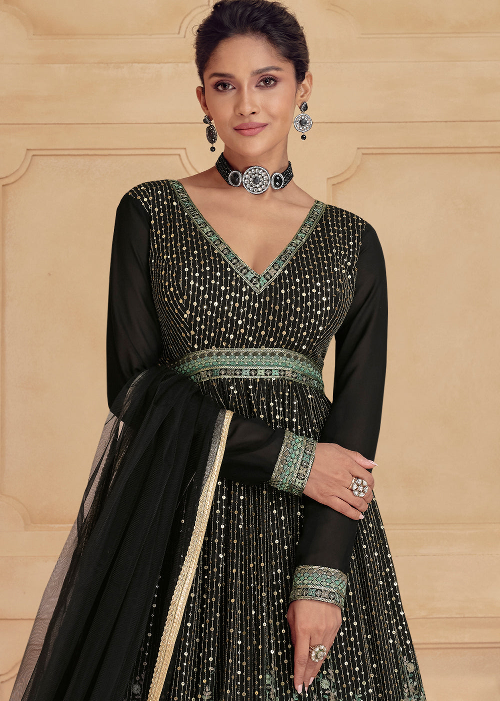 Onyx Black Designer Embroidered Anarkali Suit