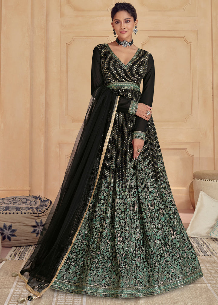 Onyx Black Designer Embroidered Anarkali Suit