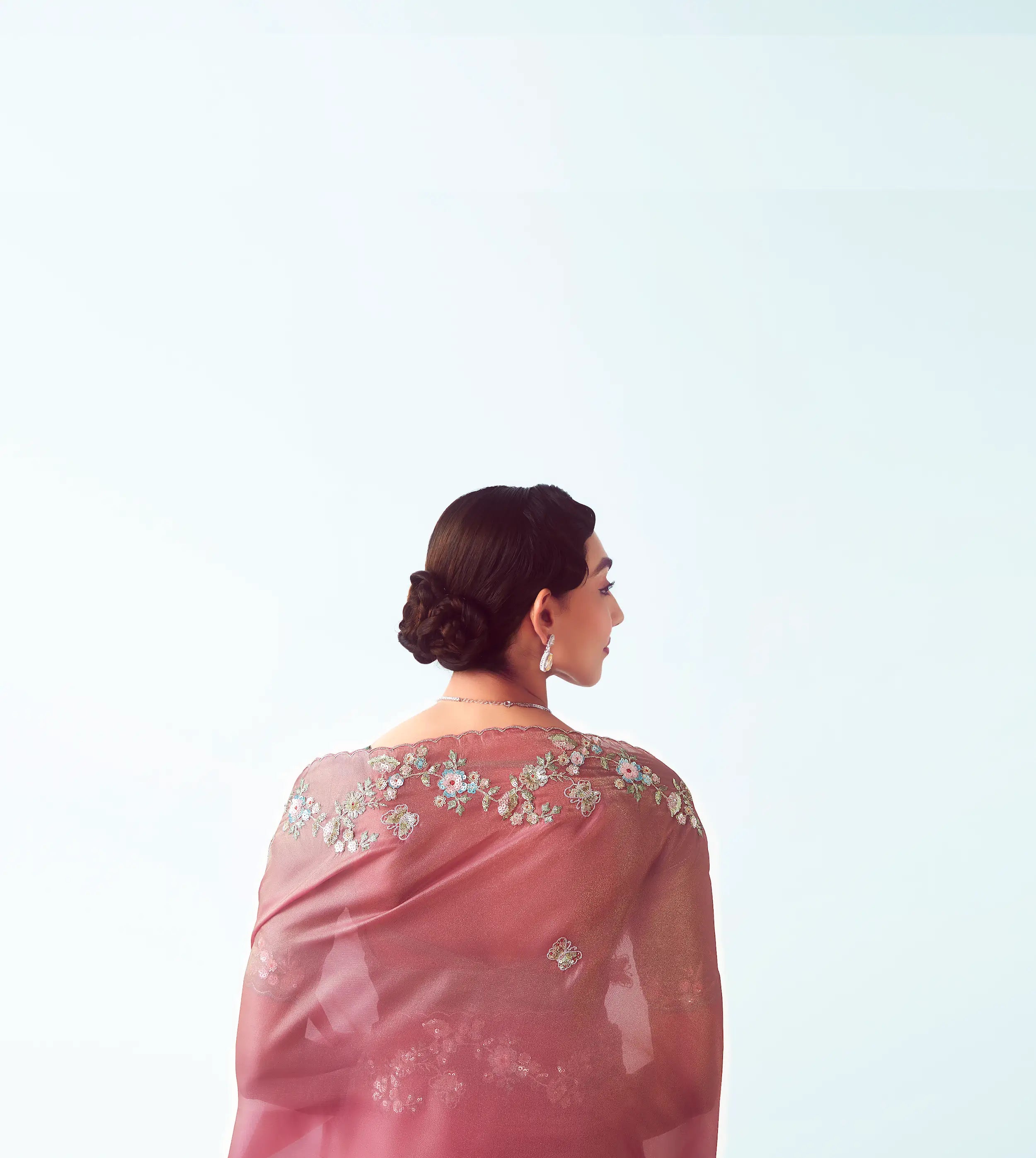 Dusty Pink Party Wear Saree With Embroidery & Hand Work - qivii