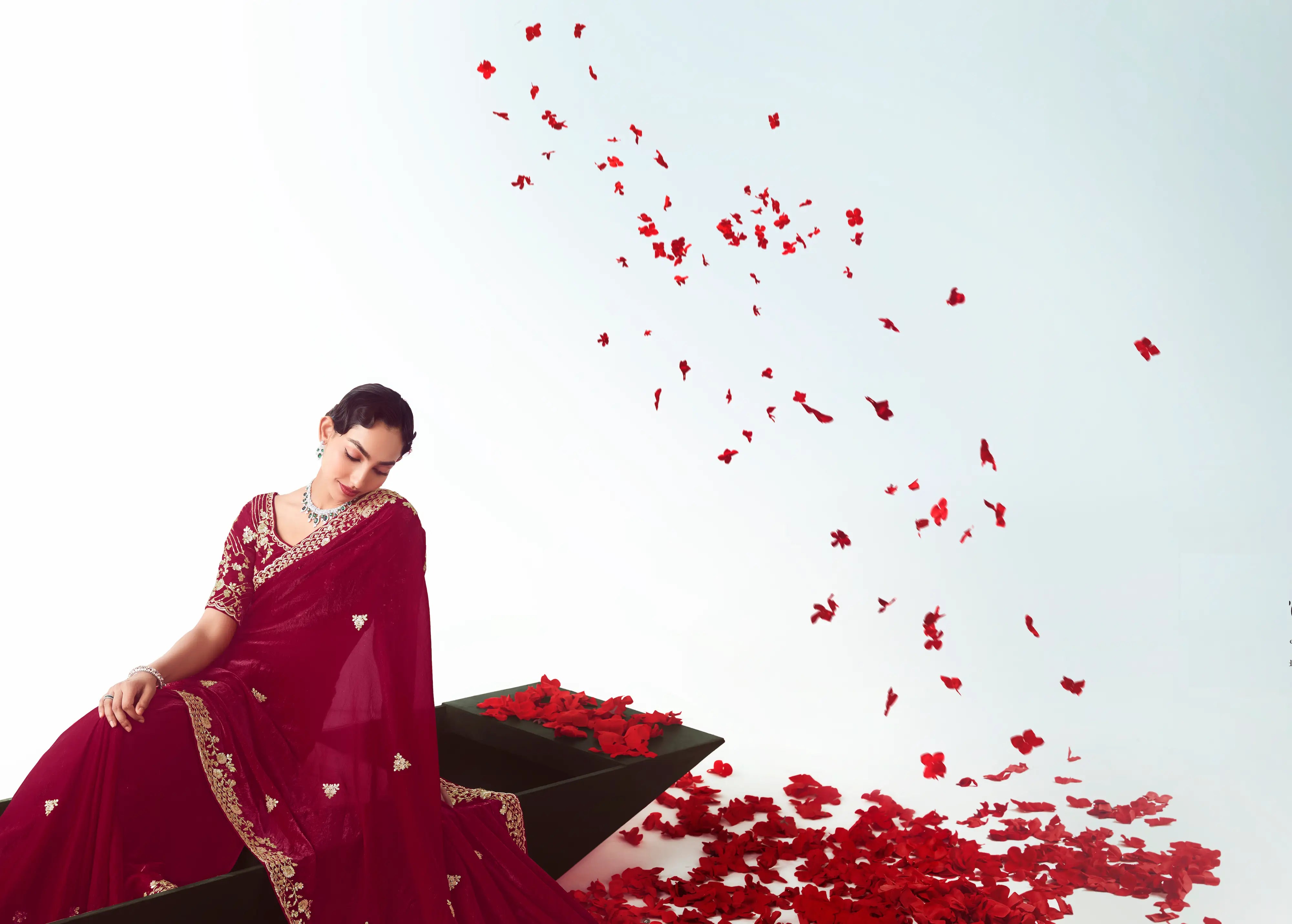 Paprika Red Party Wear Saree With Embroidery & Hand Work - qivii