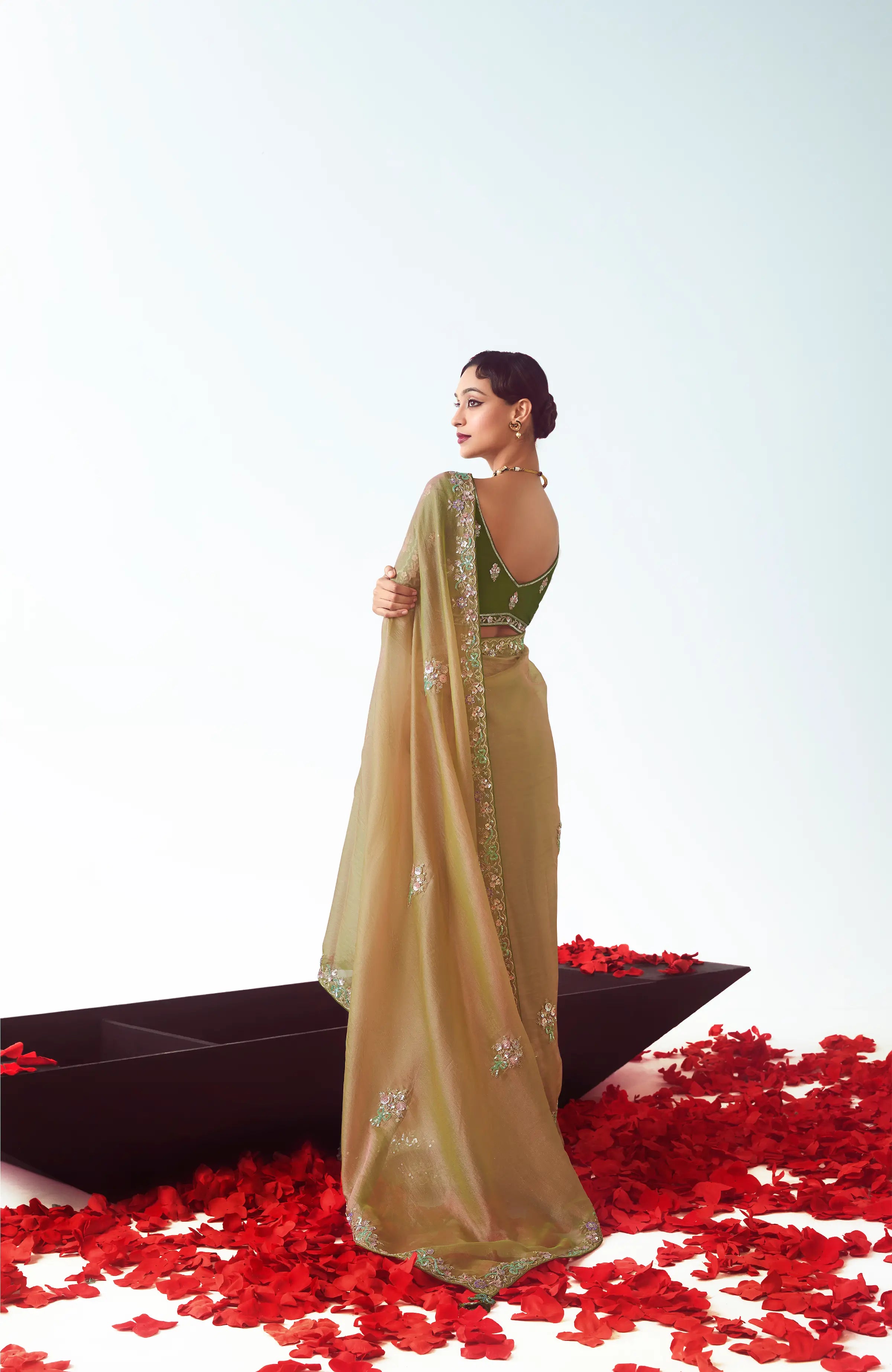 Sand Brown Party Wear Saree With Embroidery & Hand Work - qivii