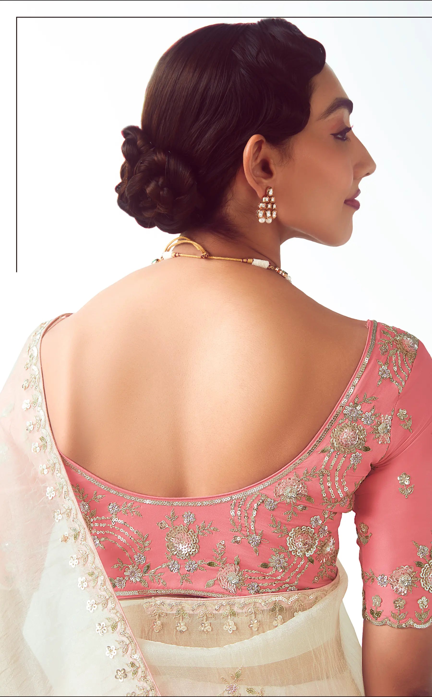 Pearl White Party Wear Saree With Embroidery & Hand Work - qivii